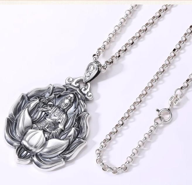 ペンダント 仏教 S999 シルバー 弥勒仏 蓮華 仏像 銀製 観音菩薩 男女兼用 幸運 笑顔 守護 ネックレス チェーン プレゼント｜Hanbok Home