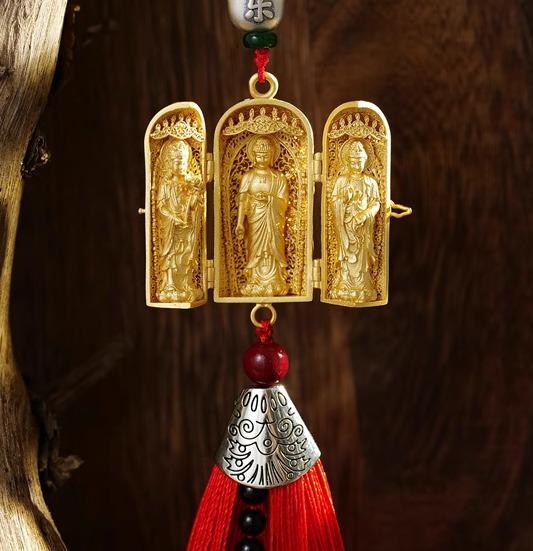 ペンダント 観音菩薩 仏像 車内 装飾品 三聖人 携帯 持ち運び 神社 アクセサリー 男女兼用 飾り インテリア デコレーション