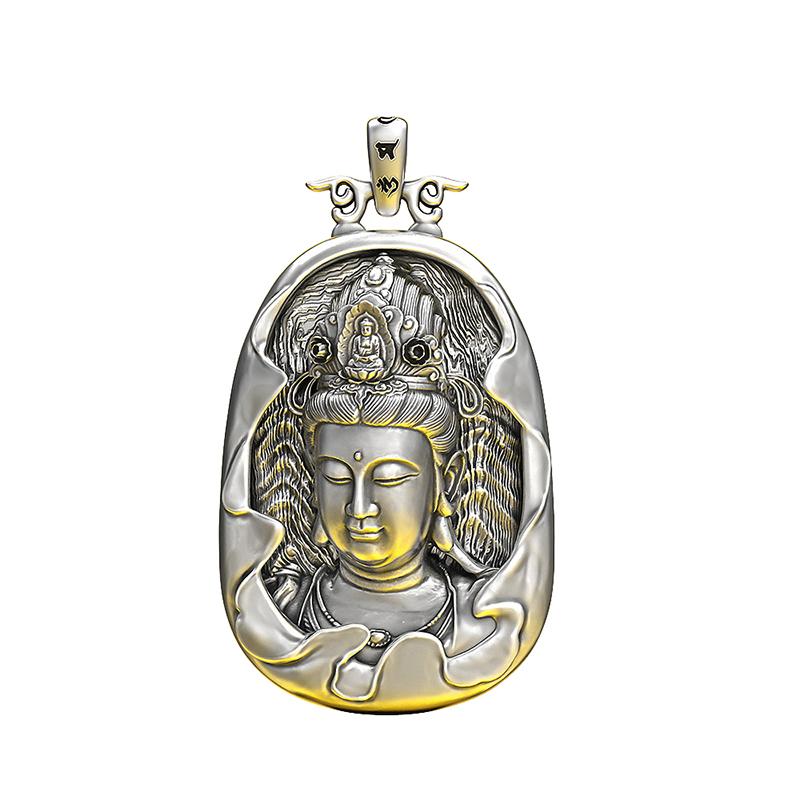 ペンダント 仏教 観音 シルバー ソリッド 厚手 タグ プレート メンズ ネックレス レディース 銀 メダル お守り