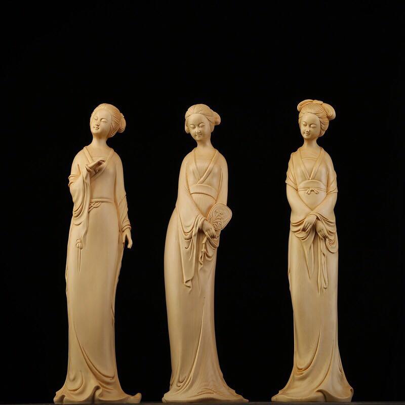 美女 置物 フィギュア インテリア プレゼント 雑貨 彫刻 メイド 装飾品 キャラクター リビング レトロ キャビネット 約9*8.5*40cm チャイナ風 木製｜Hanbok Home