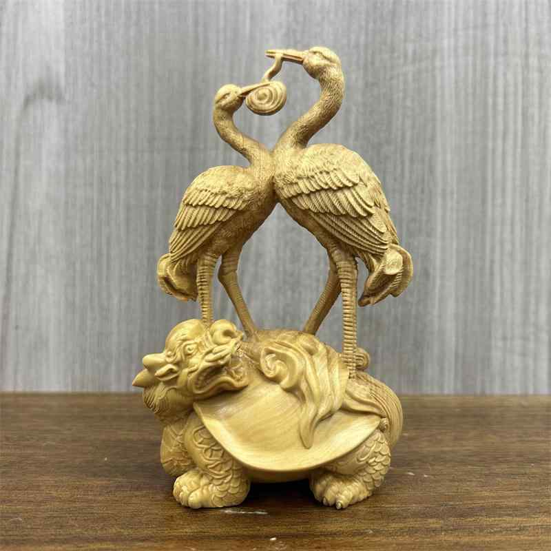 亀年鶴寿 置物 フィギュア インテリア プレゼント 雑貨 彫刻 装飾品 長寿 中国風 デスクトップ 縁起物 デコレーション 床の間 木彫り お祝い
