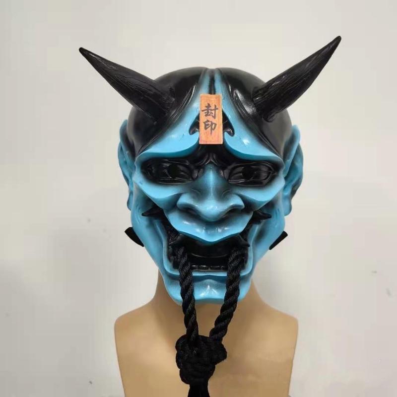 お面 般若 マスク ラテックス 樹脂 ハロウィン 仮装 装飾 小道具 コスプレ 伝統 祭り ロープ デザイン メンズ 仮面
