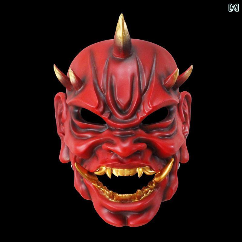お面 ハロウィン 樹脂 マスク 般若 魔王 芸者 ダンス 仮装 妖怪 パフォーマンス ホワイト レッド アート 鬼 ホラーデザイン