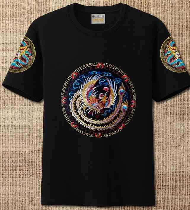 Tシャツ 刺繍 鳳凰 チャイナ風 エスニック アジアン メンズ レディース 半袖 観光 夏 旅行 ファッション カジュアル