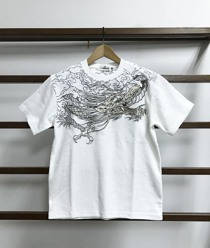 Tシャツ 龍 刺繍 メンズ レトロ ヴィンテージ 和風 ラウンドネック 半袖 パパ トップス 普段着 カジュアル ファッション ジャパンスタイル