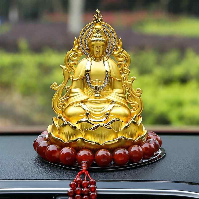 アロマスタンド 香水ボトル 合金 金ぴか 車 金運 ゴールド キラキラ ラインストーン付き 仏教徒 お守り 魔除け 装飾品 両面 観音菩薩様 蓮 如来 香水台
