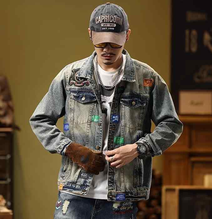 楽天市場】デニムジャケット アメリカン レトロ パッチ装飾 個性