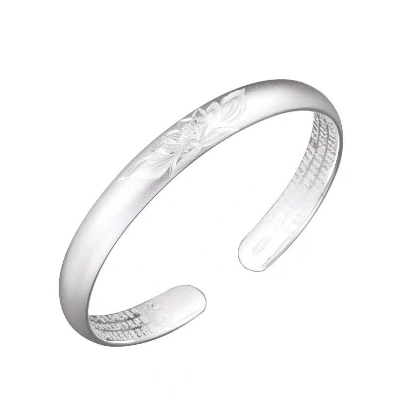 バングル 銀 ブレスレット シルバー 女性 S999 レトロ 般若心経 蓮 シルバーブレスレット 龍 鳳凰 ギフト 義母 祖母 年長者