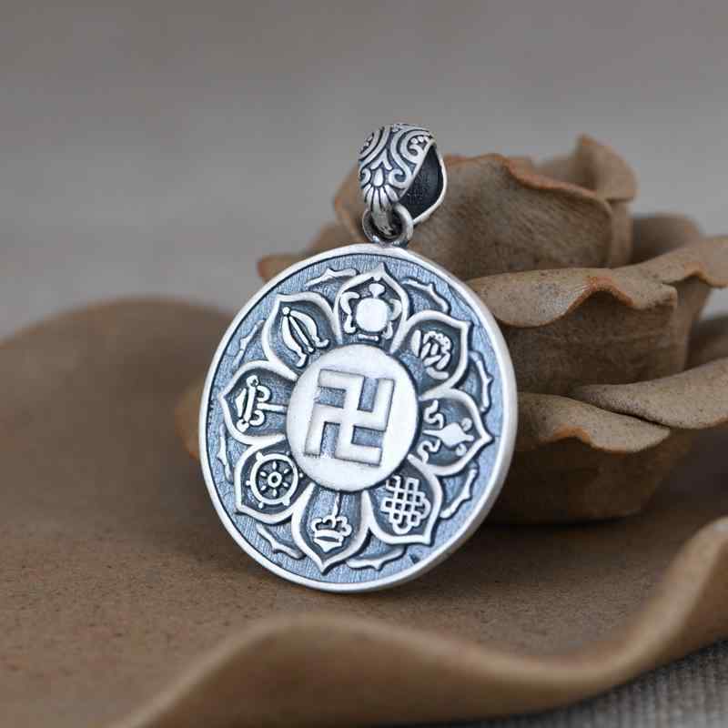 ペンダント レトロ 銀 アクセサリー 卍 銀 S990 シルバー レトロ タイ 工芸 仏教 縁起 良い 八宝 メンズ