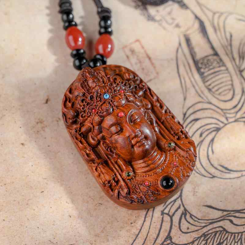 ネックレス 海南 紫檀 アート アクセサリー 彫刻 スピリチュアル レトロ 観音菩薩 ペンダント 仏像 仏教 首飾り アンティーク コレクターズ お守り｜Hanbok Home