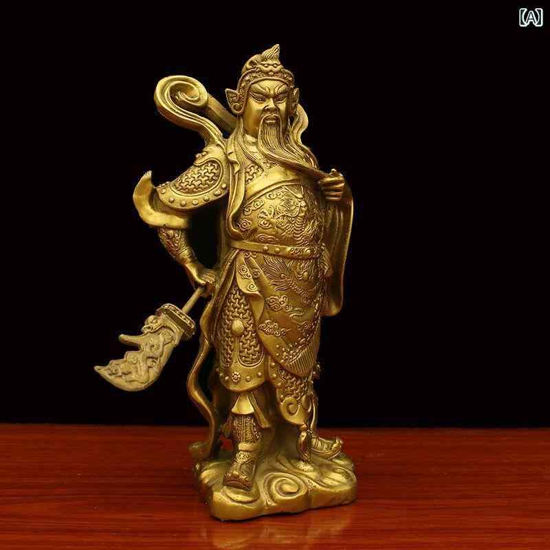 関羽 置物 仏教 レトロ ヴィンテージライク アンティーク 真鍮製 観音菩薩 将軍 装飾品 室内 家庭用 天王 仏像 風水