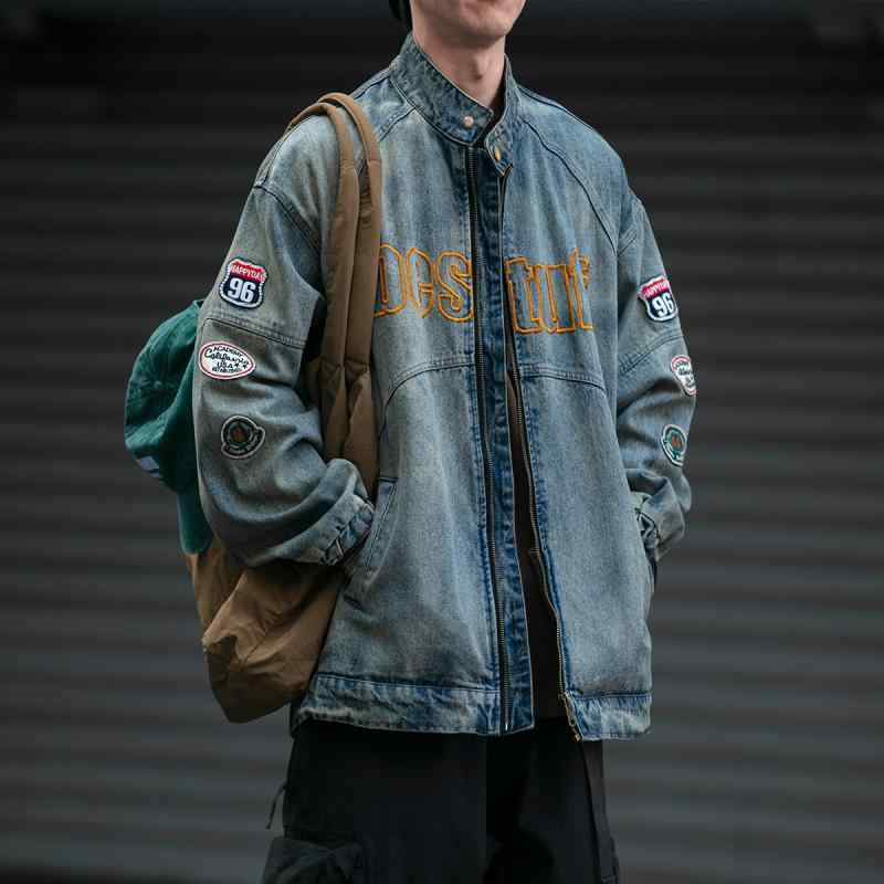 レトロアメリカンワッペンデニムジャケット　ブルー　【新品】 楽天市場】デニムジャケット アメリカン レトロ 秋冬 ワッペン