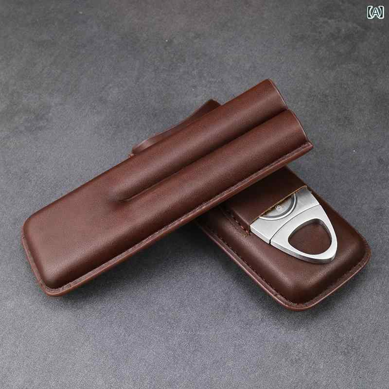 シガーチューブ 葉巻 ケース ボックス レザー 革 2本 カッター付き 保湿 コンパクト 携帯 持ち運び ギフト 旅行 高級感 シンプル モダン