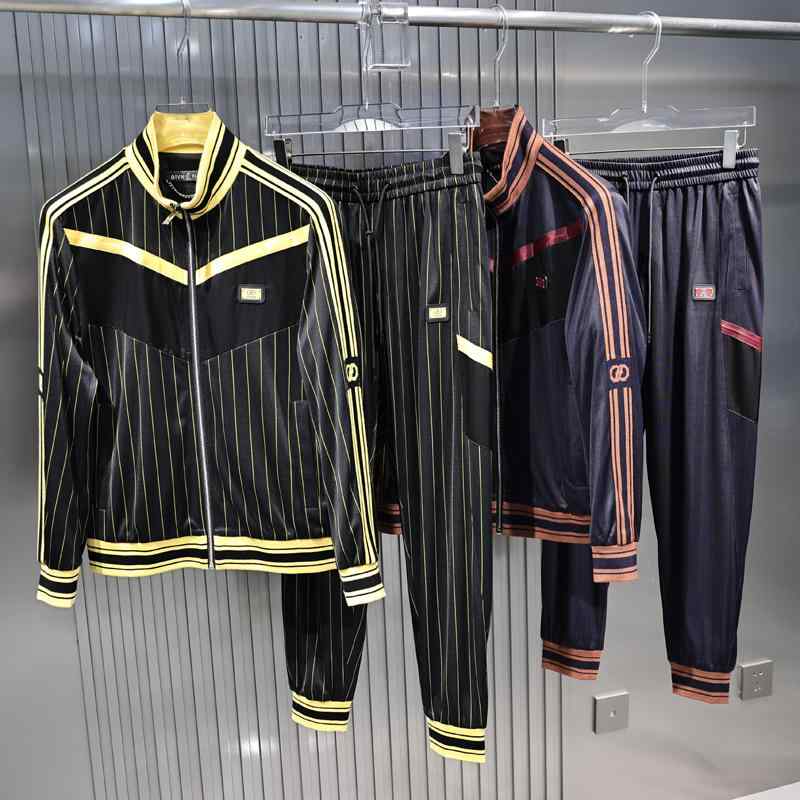スポーツウェア ジャージ ジャケット パンツ ズボン セットアップ 秋 ストライプ カラフル スプライシング スタンドカラー カジュアル モダン ストリート おしゃれ｜Hanbok Home