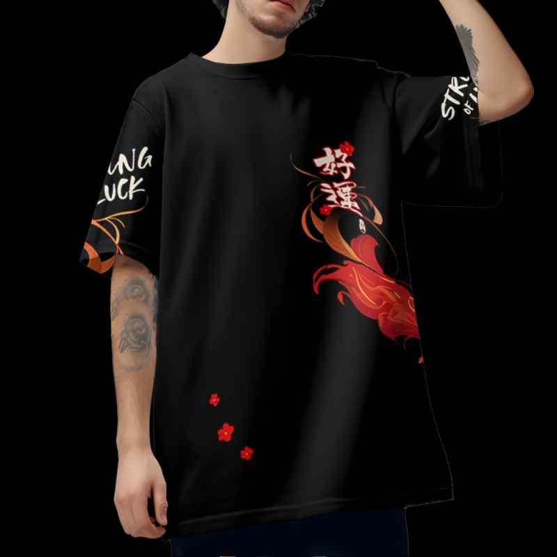 Tシャツ トップス 半袖 メンズ カジュアル チャイナ風 夏 レイヤリング シャツ ライオン プリント