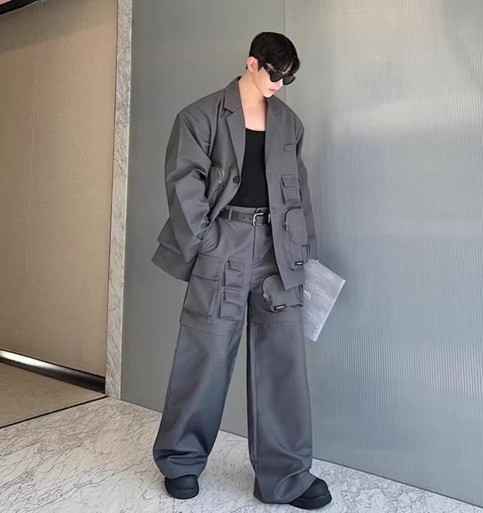 メンズ 秋 上下 セットアップ 細工物御召しもの カーゴパンツ マルチ衣嚢 上衣 取りはらい能力のある 下つ方 ズボン下 背広 今めかしい 表どおり 映え トータルコーデ