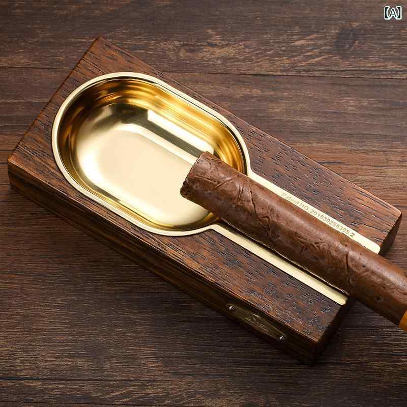 灰皿 葉巻 シガー 木目 ゴールド 四角 長方形 正方形 金属製 卓上 ホールド スタンド コンパクト 自分専用 4人用 持ち運び 来客用 リビング オフィス モダン