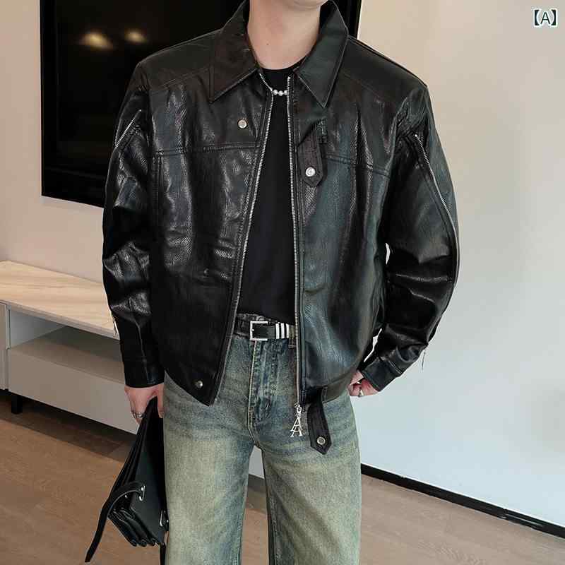 メンズ 紳士服 ジャケット アウター カジュアル クール シンプル ストリート ミリタリー 秋 PU レザージャケット 韓国 バイカー｜Hanbok Home