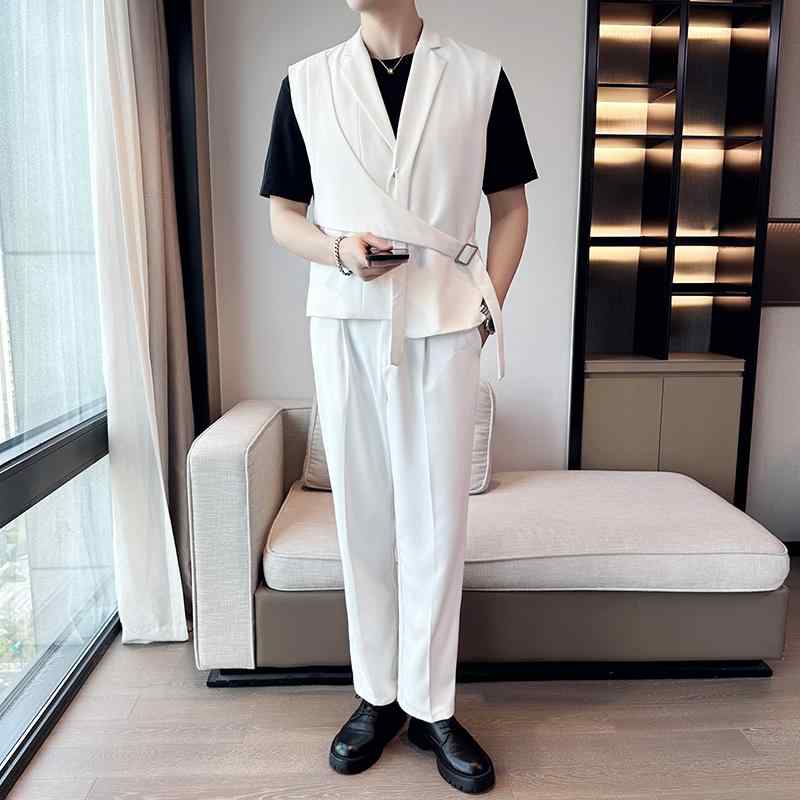 メンズ 成人男性服 ジレ 心地よい 今めかしい 分かりやすい 格好のいい 白いこと セットアップ 上下仕かける 限りない 御膳上等感 夏 透け透け