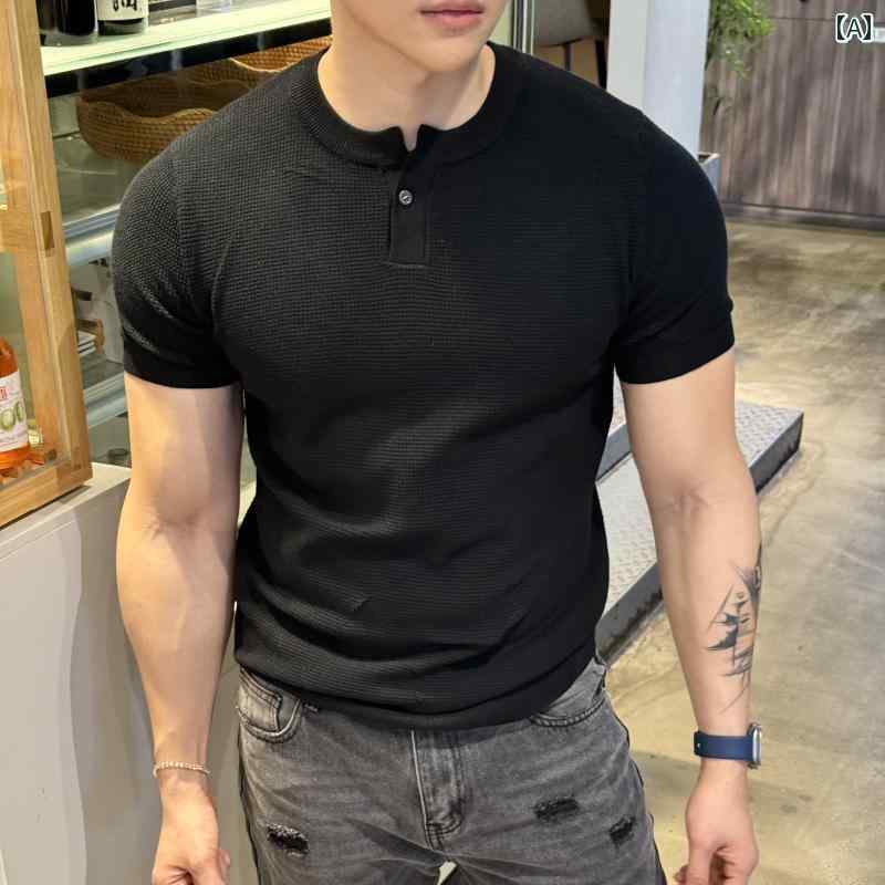 シャツ トップス ヘンリーカラー 通気性 カジュアル 半袖 メンズ フィットネス 日常使い スポーティー Tシャツ プルオーバー シンプル 無地
