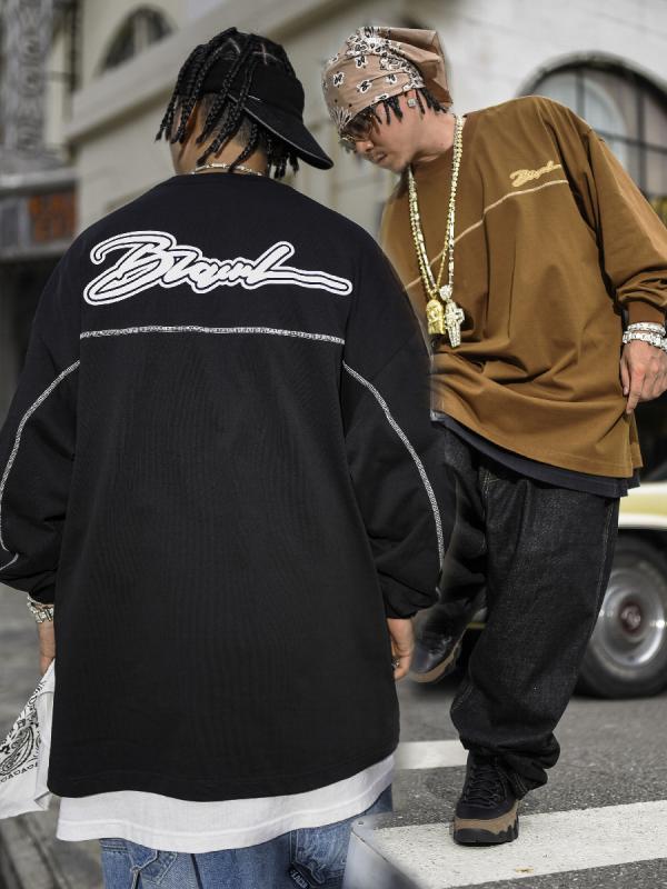 男性服 Tシャツ トレーナー トップス 長袖 メンズ ヒップホップ スケーター ストリート オーバーサイズ シャツ 万能 カジュアル レトロ