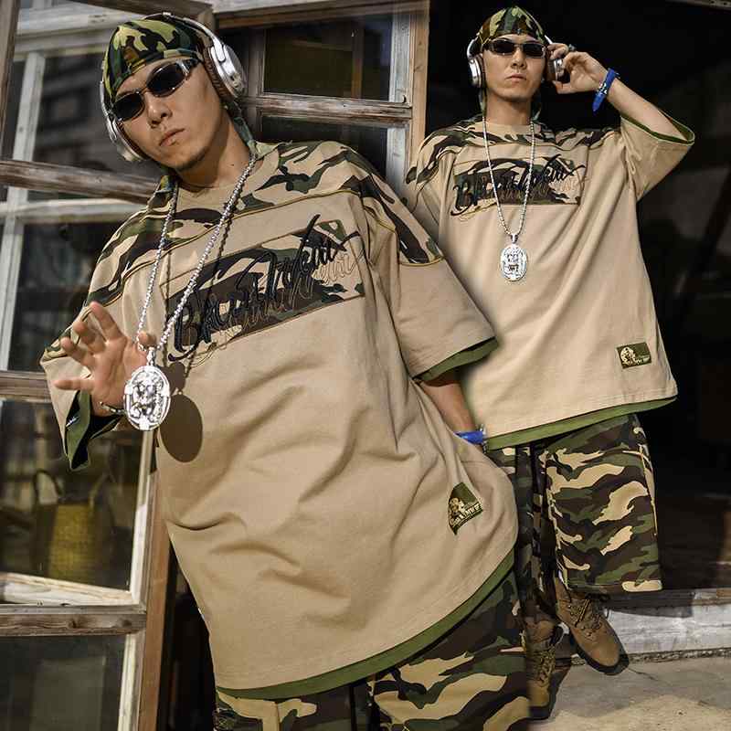 男性服 Tシャツ 迷彩柄 カモフラ柄 トップス 刺繍 プリント 半袖 メンズ アメリカン ストリート ヒップホップ スケーター ミリタリー ゆったり オーバーサイズ