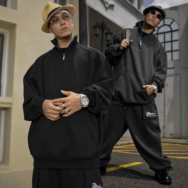 男性服 スウェット トップス ヘビー ハーフジッパー トレーナー カラー メンズ アメリカン レトロ シンプル カジュアル 秋冬