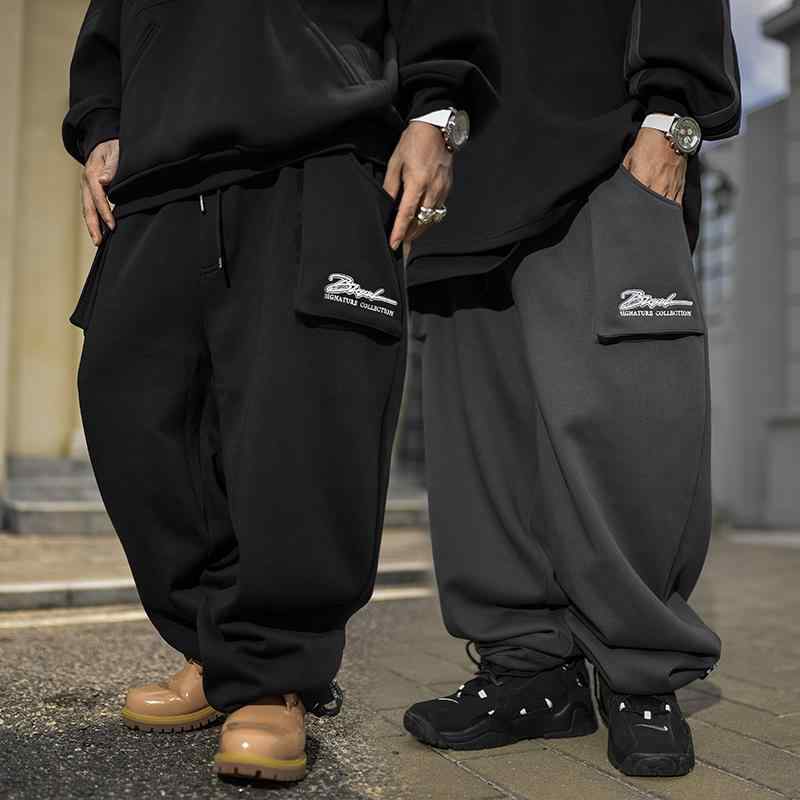 スウェットパンツ 男性 ズボン 立体 マルチポケット ベルベット メンズ ゆったり 大きめ オーバーサイズ カジュアル 秋冬 ストリート ヒップホップ パンツ