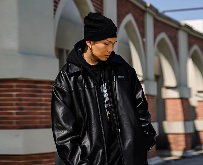 メンズ アメリカン 長袖 ジャケット レザー 革 pu レトロ ジッパー 大きめ ゆったり ストリート ファッション エレガント 高級感 クール モダン かっこいい おしゃれ
