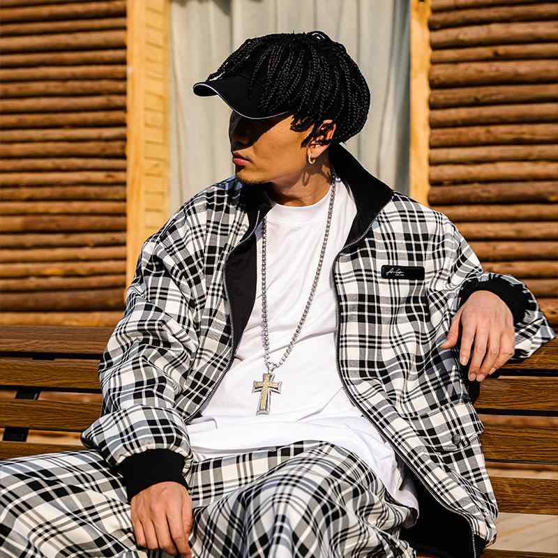メンズ ジャケット 春 チェック柄 ストリート ヒップホップ ファッション リバーシブル ジャンパー 男女兼用 おしゃれ カジュアル 大きめ オーバーサイズ スポーティー ペア｜Hanbok Home