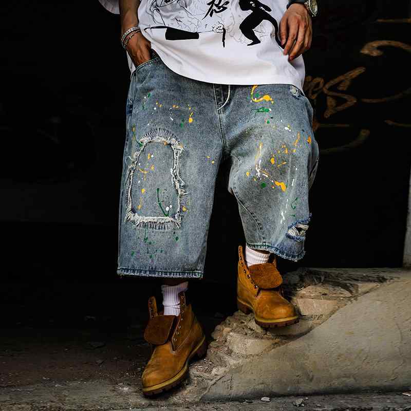 海外限定☆Icecream dog プリント デニムジーンズ ハーフパンツ 海外限定☆Icecream dog プリント デニムジーンズ ハーフパンツ