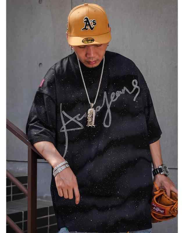 Tシャツ ヒップホップ メンズ 夏 半袖 シャツ 大きめ ゆったり オーバーサイズ ストリート ファッション ラインストーン アメリカン カジュアル シンプル カップル ペア 個性的 おしゃれ