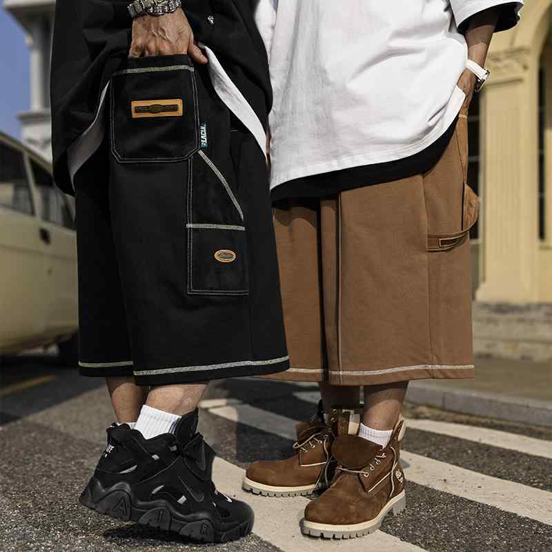 バギーショーツ 男性服 ハーフパンツ オーバーサイズ 大きめ 太め ヘビーウェイト マルチポケット ワークパンツ メンズ ヒップホップ ストリート アメリカン カジュアル 短パン