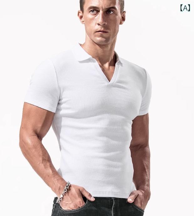 メンズ 半袖 Tシャツ スリムフィット タイト Vネック レイヤリング ストレッチ 夏 シンプル ベーシック 合わせやすい トレーニング