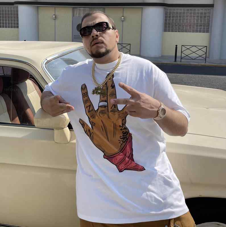 メンズ Ｔシャツ ヤンチャ ストリート レトロ オールドスクール ヒップホップ Bボーイ 西海岸 ラッパー ハンドサイン 半袖 トップス タトゥー 刺青 ギャング