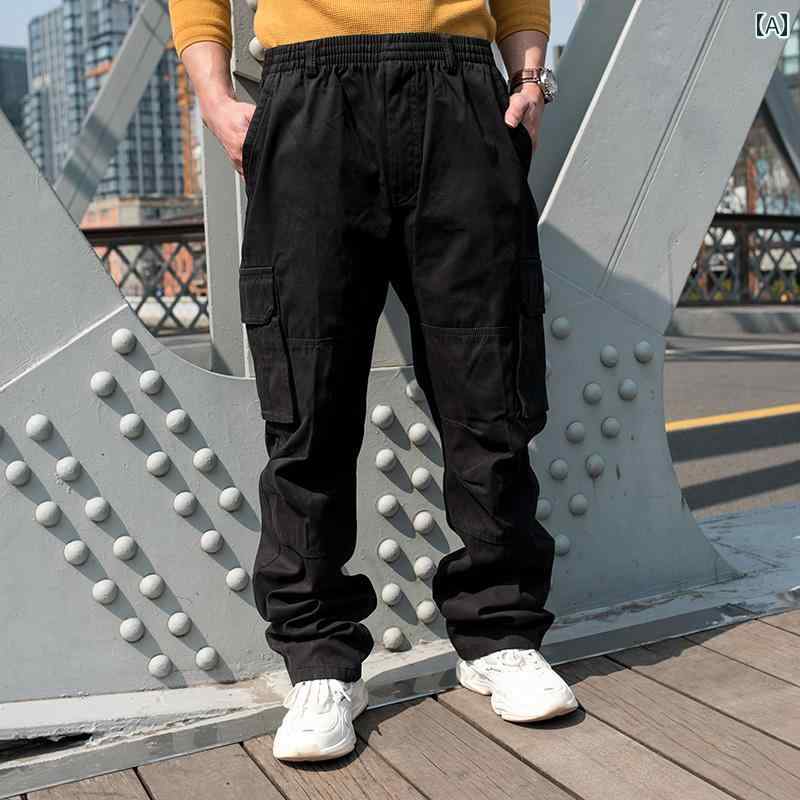 男性服 カーゴパンツ 伸縮性 ウエストゴム メンズ ズボン ストレート ゆったり 大きめサイズあり ポケット 付き カジュアル ボトムス スポカジ 作業着
