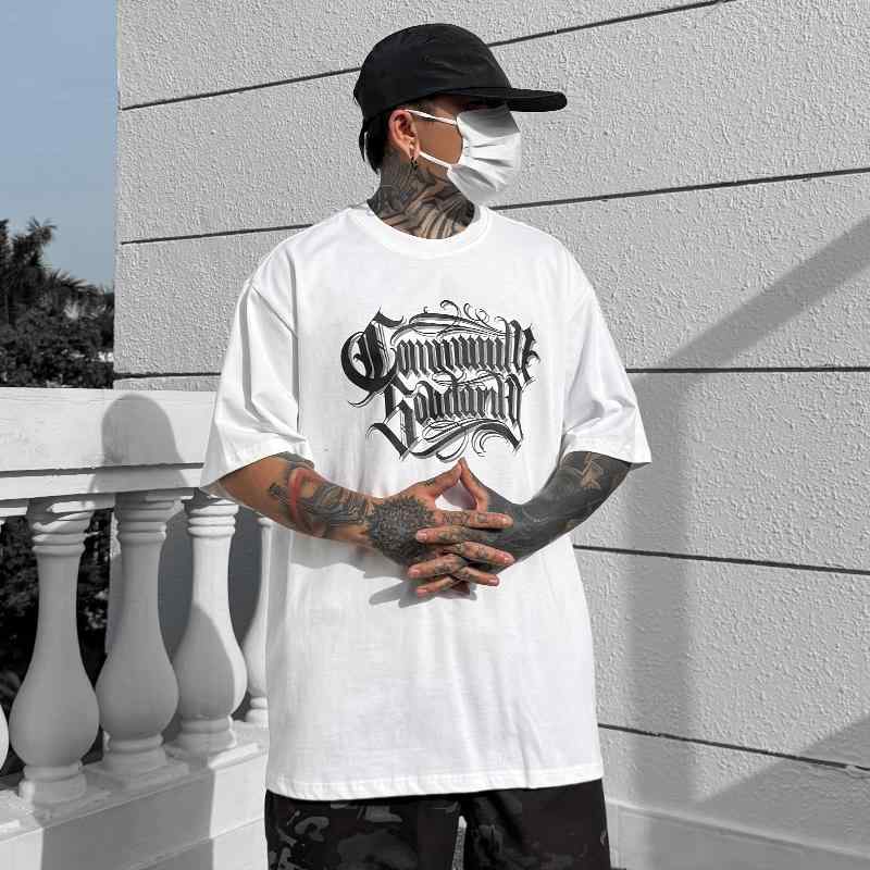 メンズ Tシャツ 半袖 アメリカン ヤンチャ ストリート 文字 プリントＴ ラウンドネック トップス オーバーサイズ カジュアル