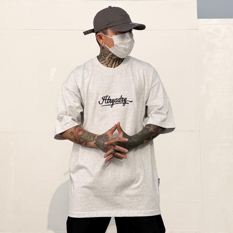メンズ Tシャツ アメリカ 文字 刺繍 ロゴ 筆記体 夏 ユニセックス 男女 半袖 トップス カップル ストリート カジュアル