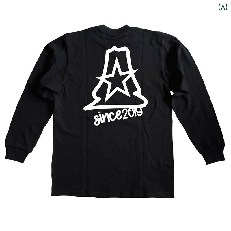 Tシャツ ロゴ 長袖 メンズ ストリート ダンス 春秋 オーバーサイズ ロンティー トレンド ファッション ラウンドネック ユニセックス ペアルック