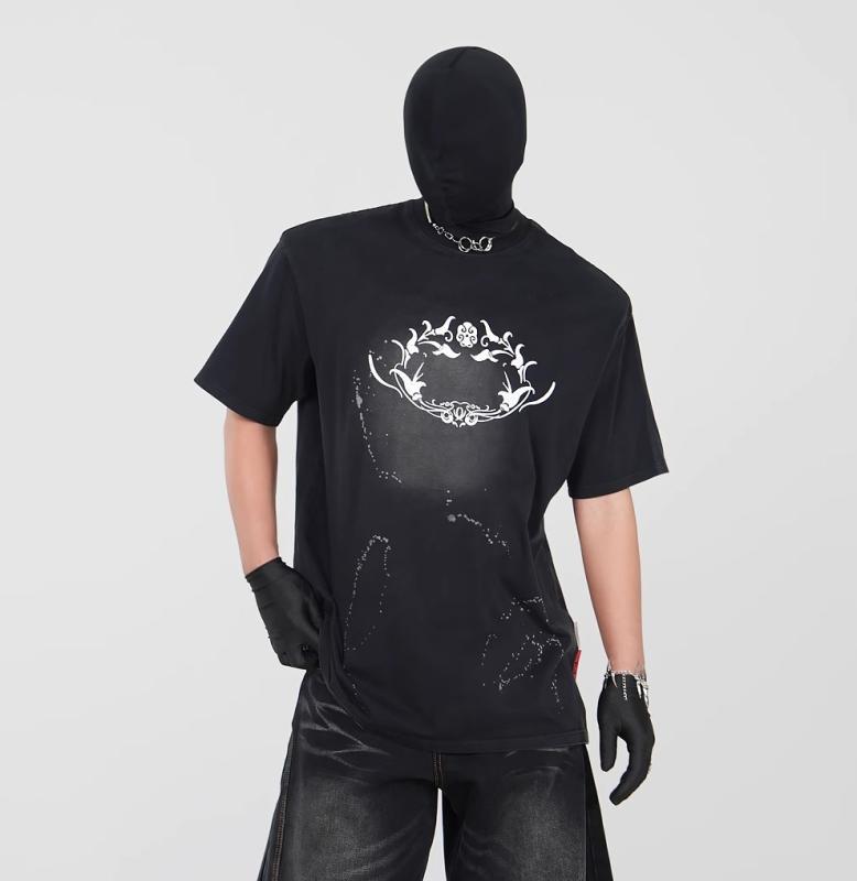 Tシャツ サマー コットン素材 おしゃれ シンプル ウォッシュ加工 プリント 半袖 ストリートファッション メンズ アメリカン 夏 ラウンドネック 黒 クール