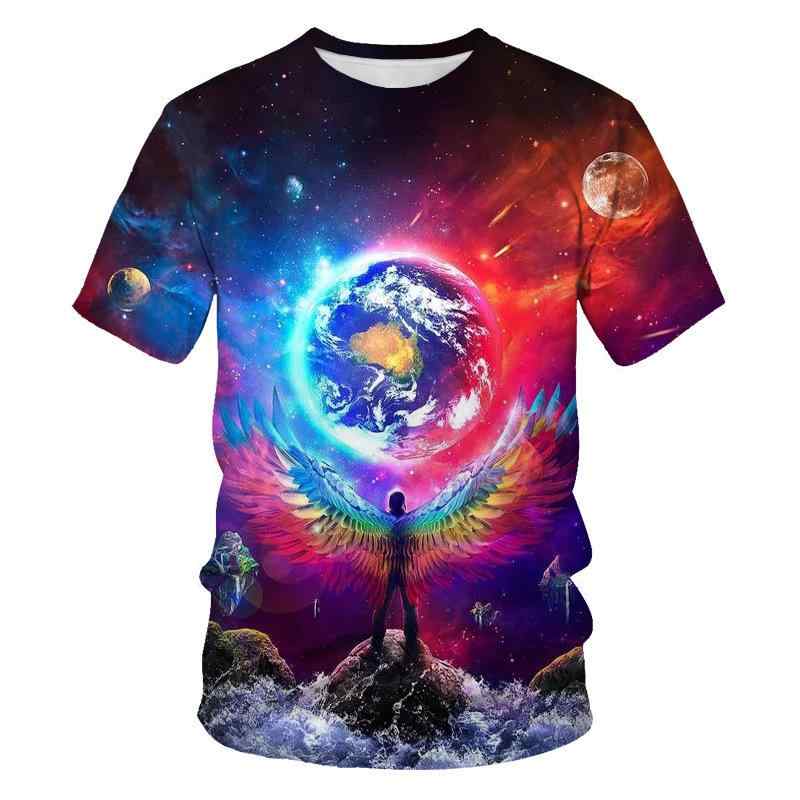 メンズ 半袖 Tシャツ 夏 宇宙 星空 3 D デジタル プリント ワールド 地球 世界 ユニーク ギャラクシー アウトドア カジュアル