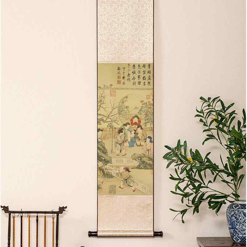 掛け軸 中国 レトロ 古風 茶室 チャイナ 巻物 絵画 風景画 絵 リビング ルーム 廊下 書斎 縦 装飾 インテリア アート 高級感
