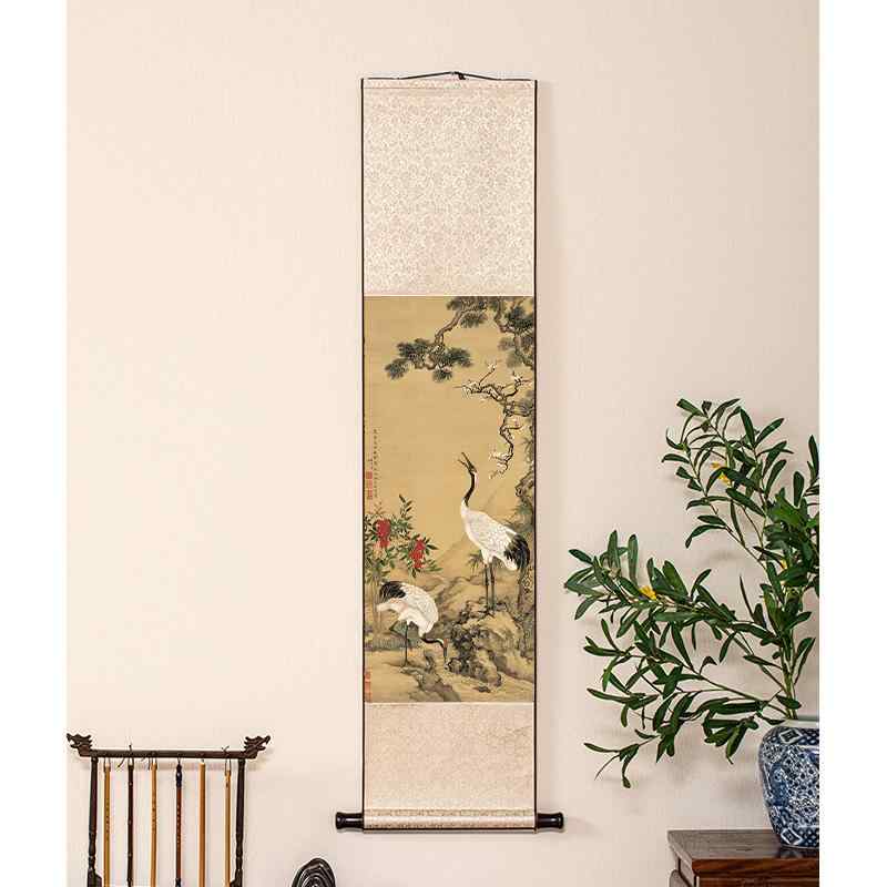 掛け軸 中国 レトロ 古風 茶室 チャイナ 巻物 絵画 鶴 絵 リビング ルーム 廊下 書斎 縦 装飾 インテリア アート 高級感