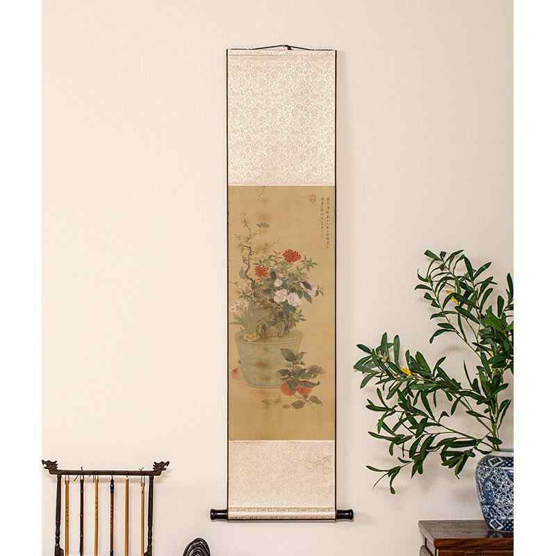掛け軸 中国 レトロ 古風 茶室 チャイナ 巻物 絵画 花 リビング ルーム 廊下 書斎 縦 装飾 インテリア アート 高級感