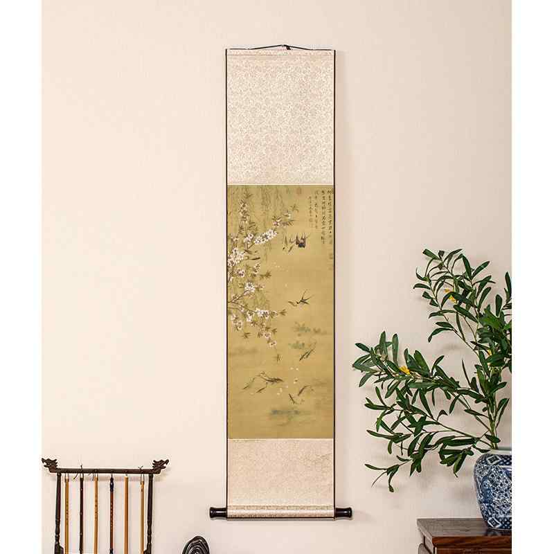 掛け軸 中国 レトロ 古風 茶室 チャイナ 巻物 絵画 風景画 絵 リビング ルーム 廊下 書斎 縦 装飾 インテリア アート 高級感