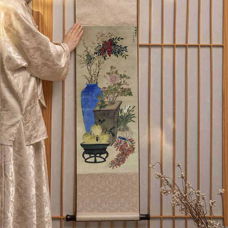 掛け軸 中国 レトロ 古風 茶室 チャイナ 巻物 絵画 生け花 リビング ルーム 廊下 書斎 縦 装飾 インテリア アート 高級感