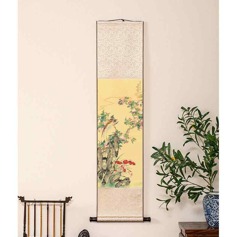 掛け軸 中国 レトロ 古風 茶室 チャイナ 巻物 絵画 風景画 花 和室 リビング ルーム 廊下 書斎 縦 装飾 インテリア アート 高級感