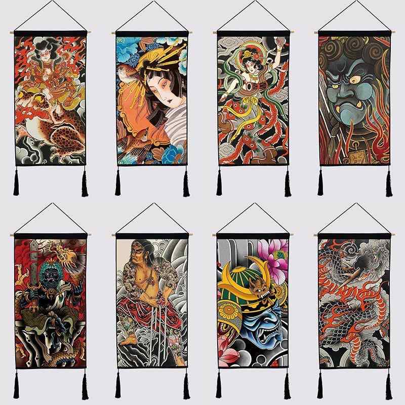 【楽天市場】掛け軸 カラー 歌舞伎 武士 浮世絵 絵画 吊り布 伝統的 サムライ 侍 背景 壁 装飾 和風 アート 刺青 入れ墨 ダーク ...
