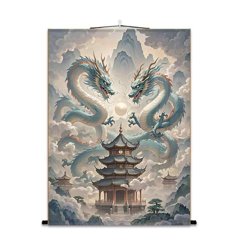 楽天市場】掛け軸 絵画 龍 ドラゴン 神話 獣 青龍 鳳凰 縁起良い 幸運