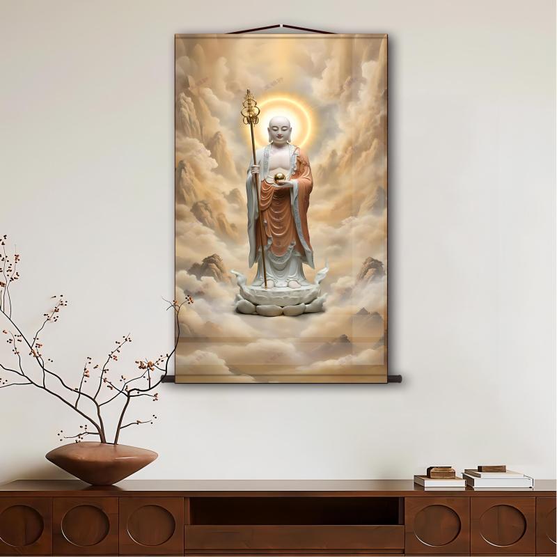 掛け軸 佛様 絵画 高画質 仏教画 大仏 仏像 地蔵菩薩 蓮華 肖像画 禅 美しい デジタルアート 巻物 壁画 飾り フレームレス